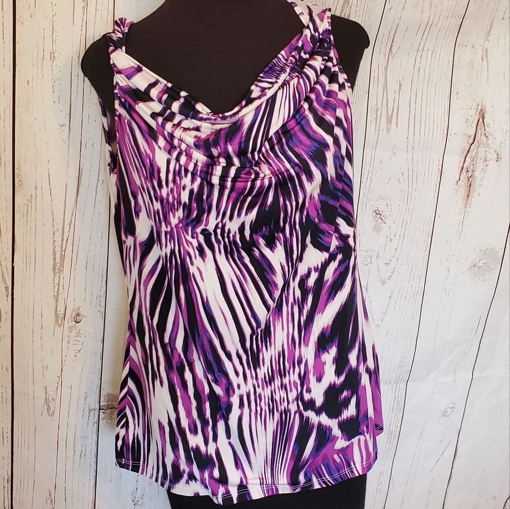 Worthington mod watercolor print tank top purple, black Medium